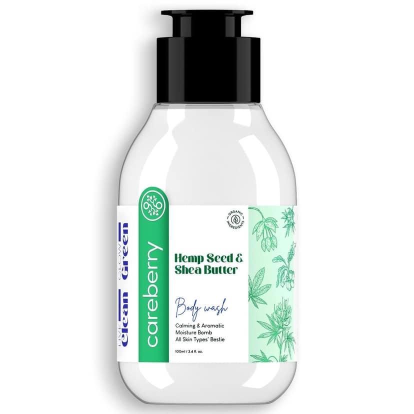 Careberry Hemp Seed & Shea Butter Calming Body Wash - Organic & Ayurvedic, Deep Nourishment for All Skin Types, Cruelty-Free, Vegan, Sulphate & Paraben-Free, Hydrating Skin Care -100ml