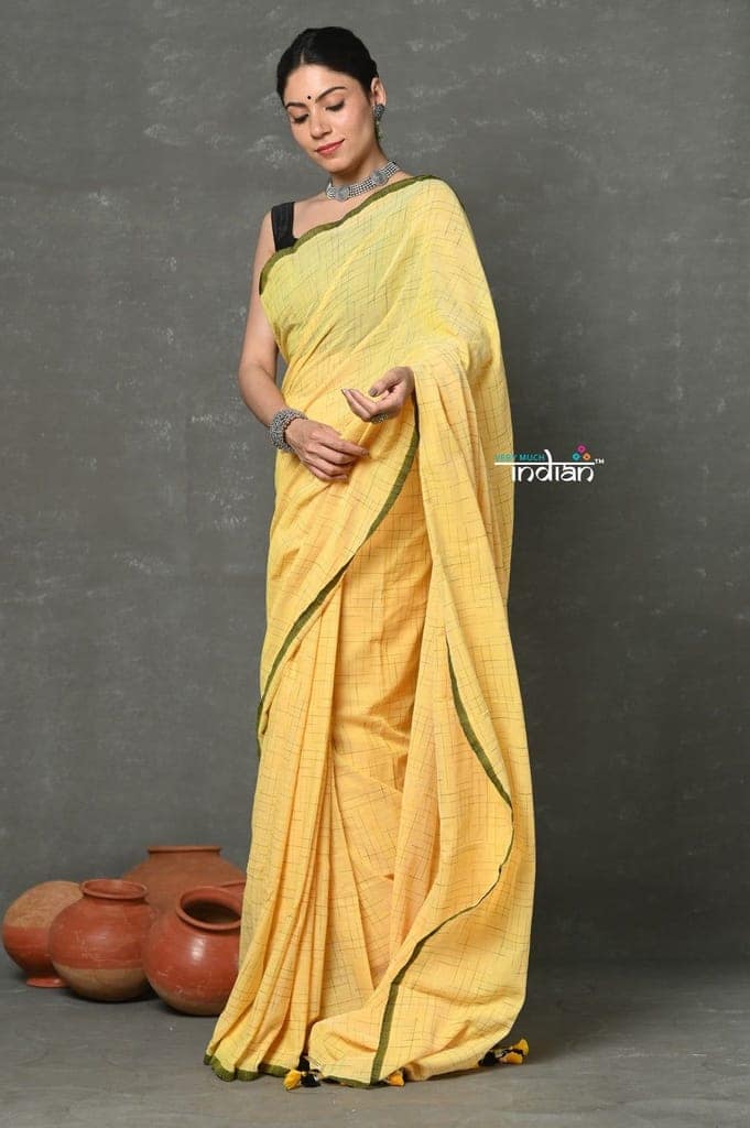 Tyohaar ~ Mul Cotton Khadi Design Handloom Woven Saree - Yellow view 2