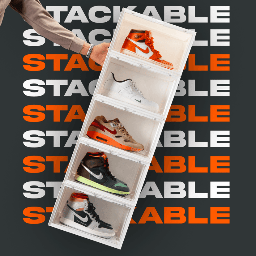 SNEAKARE Shoe Storage Organizer (White), Heavy-Duty Sneaker Box, Stackable Storage Box with Magnetic Closure, Multipurpose Large Storage Box, Fits Size UK14, Plastic view 5