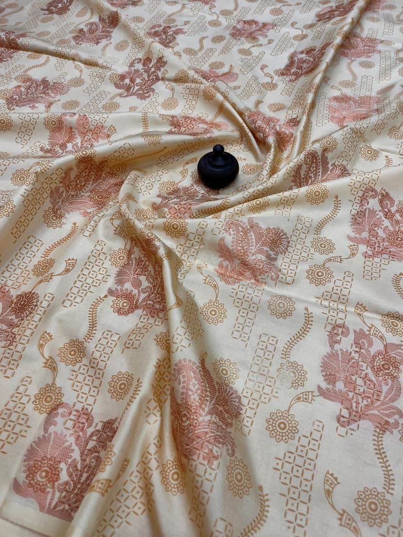 Cream Color Soft Silk Saree with Unstitched Blouse