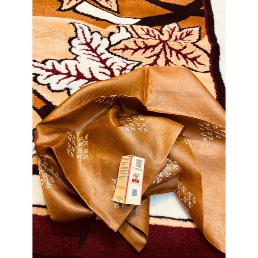 Silkmark Certifiied Pure Tussar Silk Embroidered Handloom Saree Saddle Brown (Tussar by Tussar) with Blouse-2491