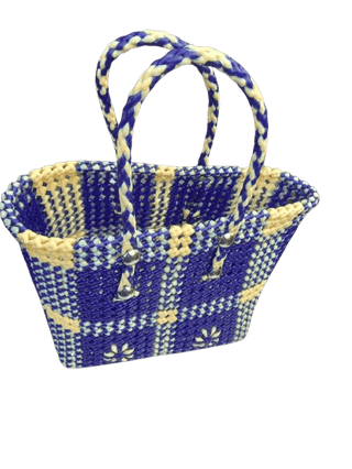 Violet and Cream Handwoven Plastic Wire Bag