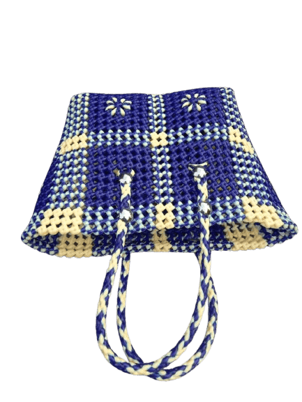 Violet and Cream Handwoven Plastic Wire Bag view 3