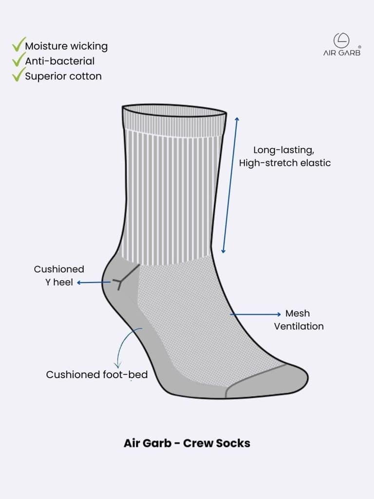 AIR GARB Crew Socks for Men and Women Made with Premium Cotton Pack of 6 - C6BL2W2B2 (Free Size) Multi Color view 6