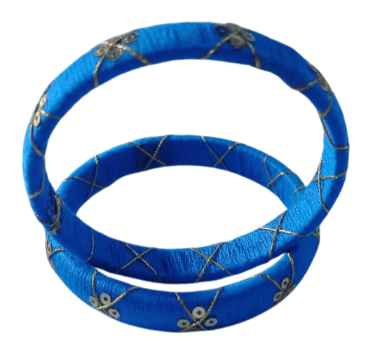 Blue Silk Thread Bangle Set with Golden Beads for Women and Girls view 2