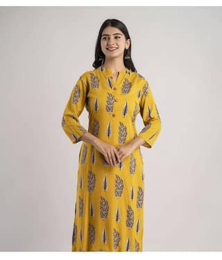 MAUKA - Yellow Rayon Women's Straight Kurti ( Pack of 1 )