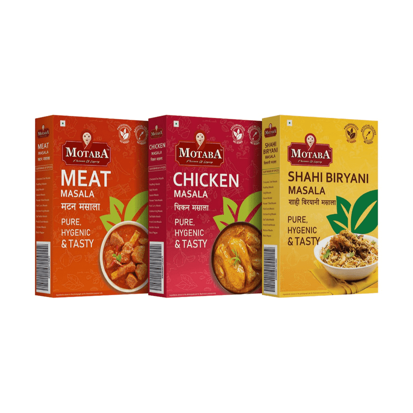 MOTABA Chicken Masala, Meat Masala & Sahi Biryani Masala Combo, 100 gm Each - Pack of 3 - MOTABA Chicken Masala, Meat Masala & Sahi Biryani Masala Combo, 100 gm Each - Pack of 3