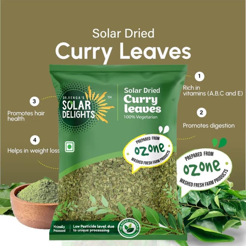 DR. RENGA'S SOLAR DELIGHTS Solar Dried Curry Leaves | Karuveppilai for Cooking | Dehydrated Curry Patta | Natural Kari patta Leaves | 100g view 4