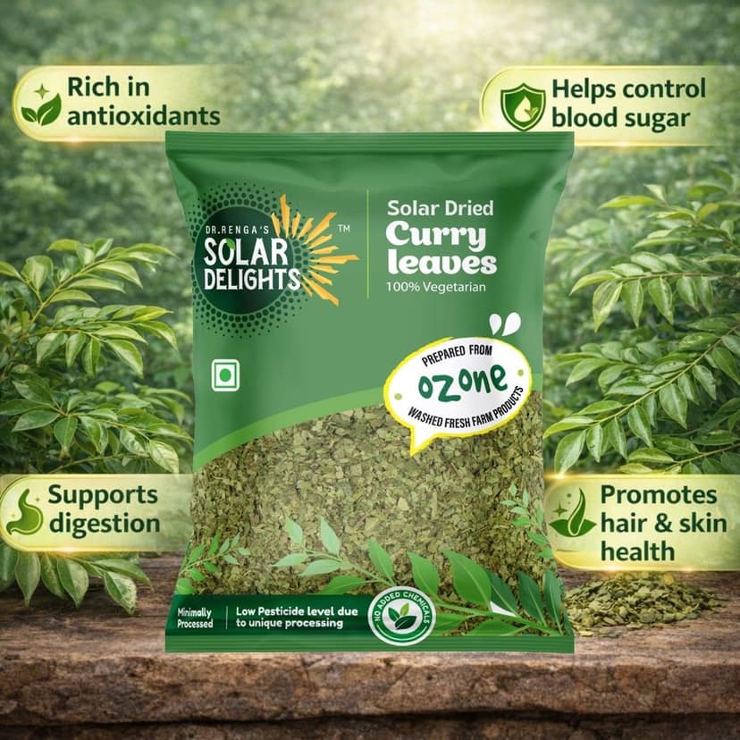DR. RENGA'S SOLAR DELIGHTS Solar Dried Curry Leaves | Karuveppilai for Cooking | Dehydrated Curry Patta | Natural Kari patta Leaves | 100g view 5