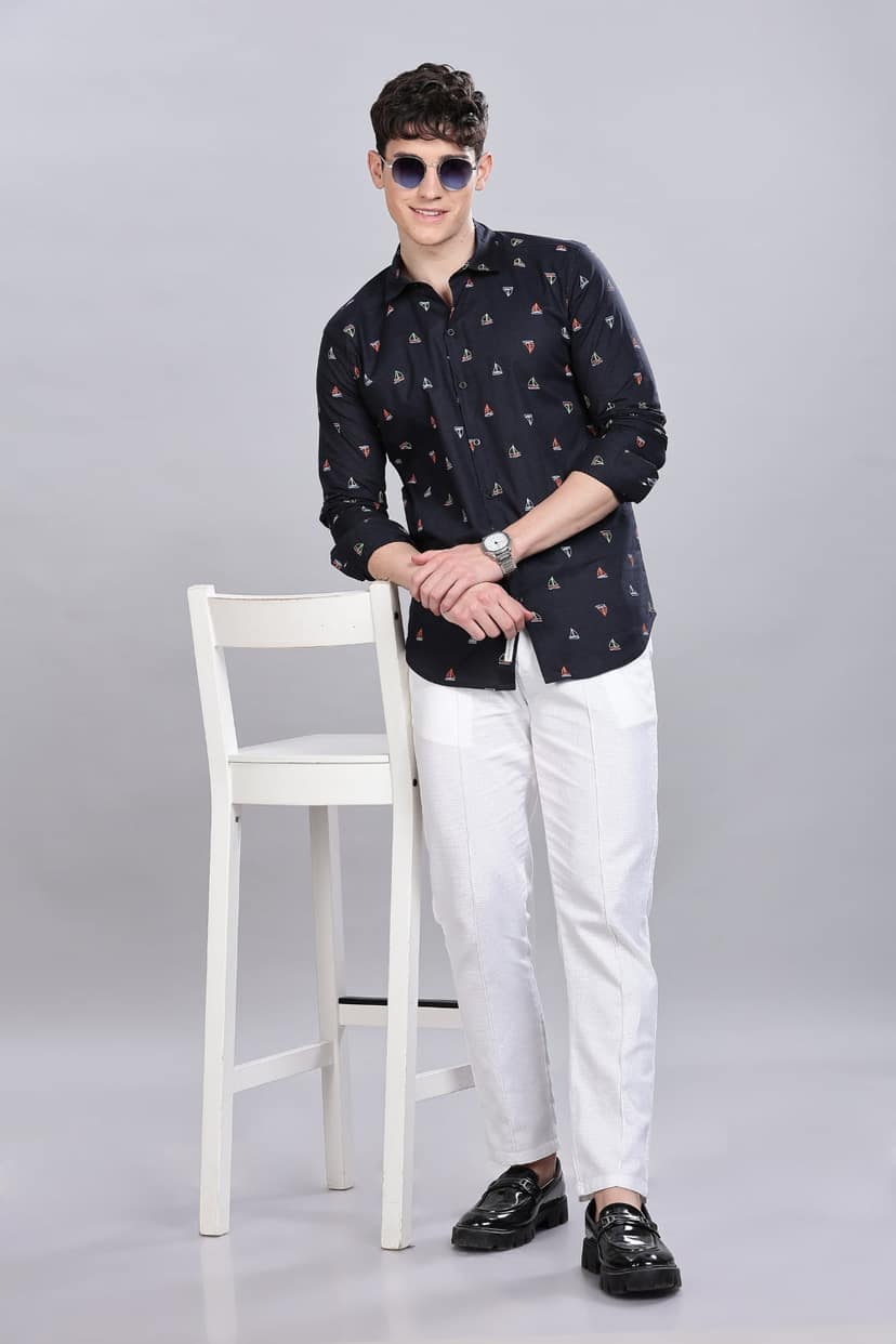 Navy Boat Club Printed Shirt