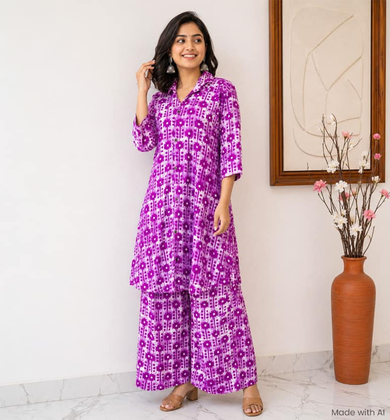 Handcrafted Batik Print Rayon Cotton Co-ord Set