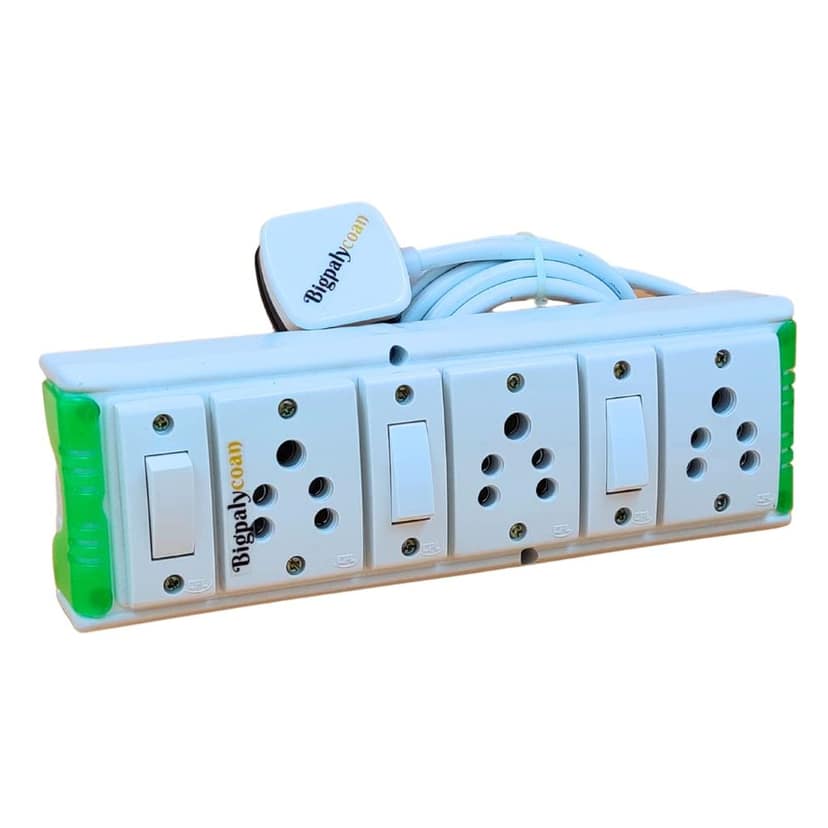 Bigpalycoan 3 Way Electric Extension Board with Individual Switch Heavy Duty Long Cord (Max. Rating 1200W- 230V) PVC Green-White