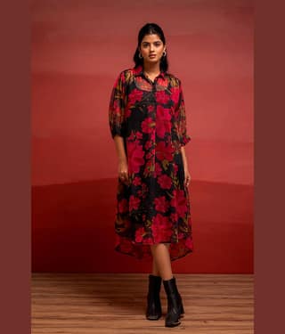 Juniper Women Polyester Printed A-line Kurti ( Black )
