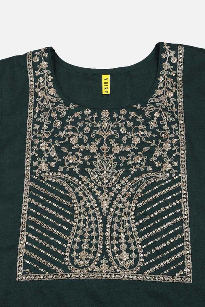 Green Silk Blend Straight Kurta VCK9114 view 2