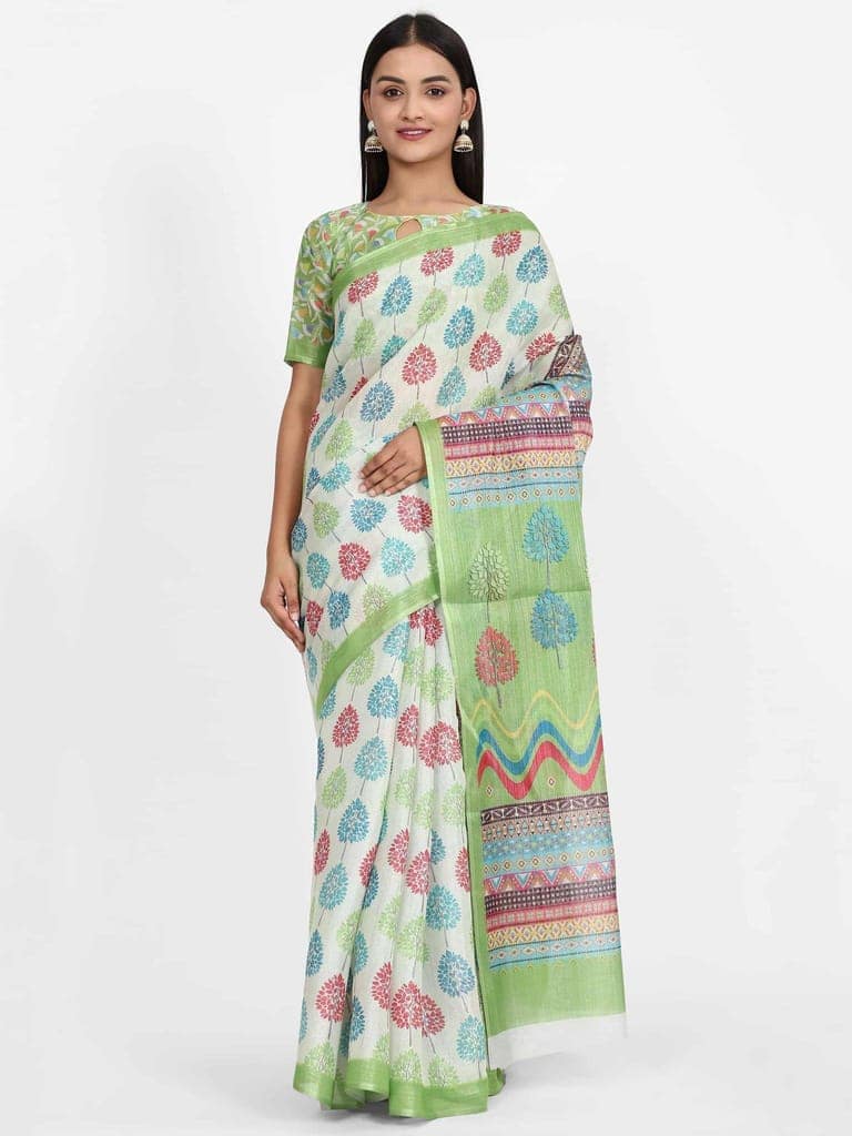 Women's Digital Print Zari Woven Multicolor Saree
