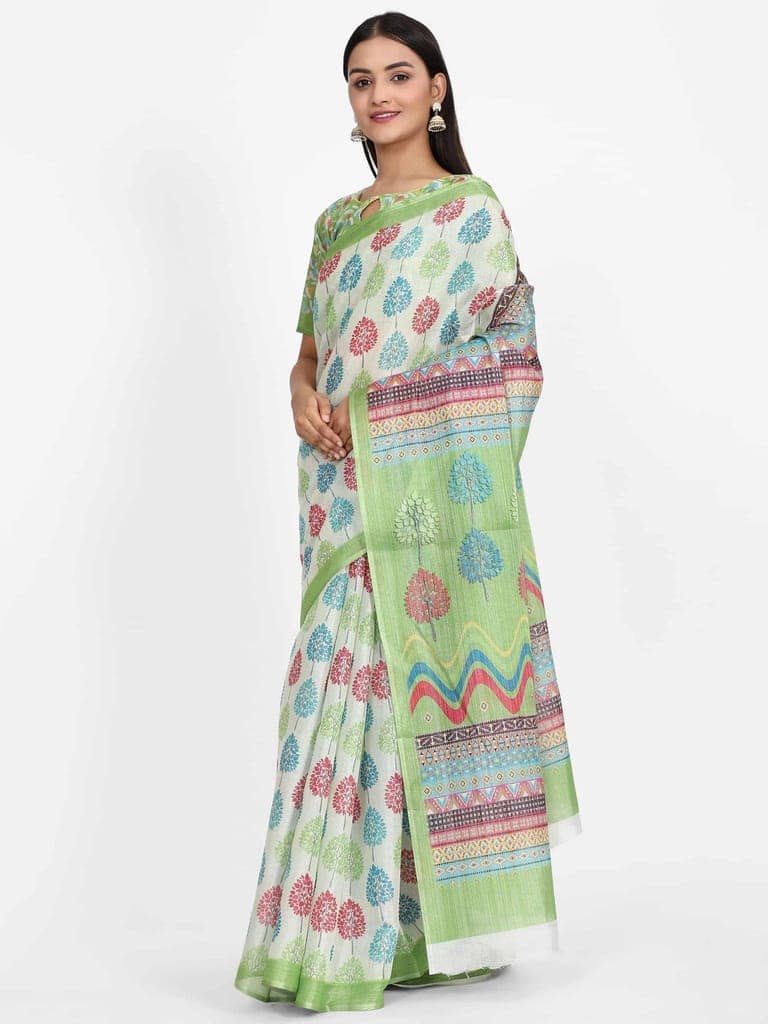 Women's Digital Print Zari Woven Multicolor Saree view 3
