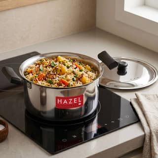 HAZEL Stainless Steel Casserole with Lid, 3 Litre , Flat Bottom Patila with Cool Touch Handles , Milk Tope for Induction Cooktop & Gas , Steel Bhagona with Lid, 19.3 cm