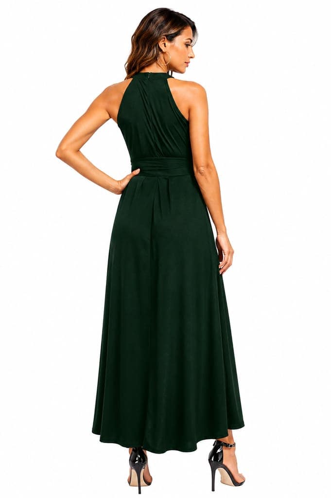 LICOLA Women & Girls Halter Neck High Low Maxi Dress with Waist Tie | Stylish One Piece Long Gown for Women | Sleeveless Western Dress for Women Party Wear & Casual view 4