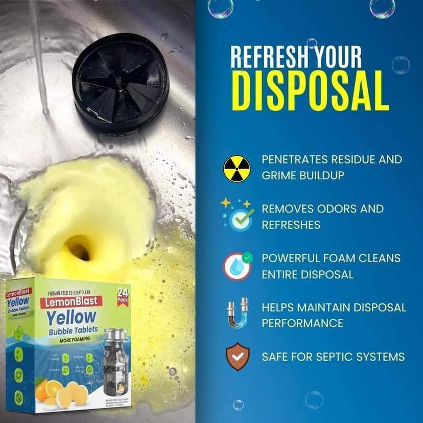 LemonBlast Yellow Garbage Disposal Bubble Cleaner Tablets - 24 Pack view 2