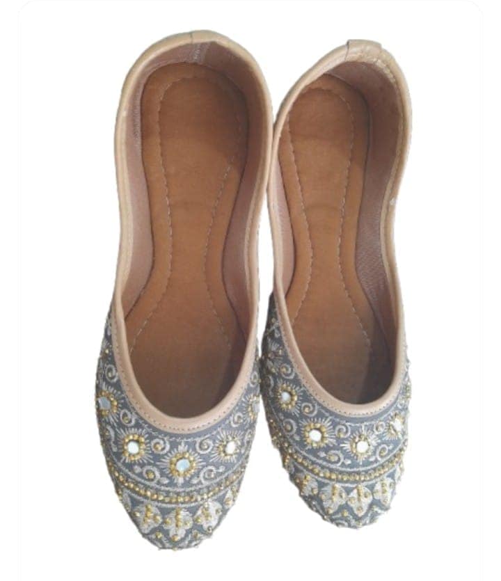 Women's Hand Embroidered Slip-On Flats with Mirror Work