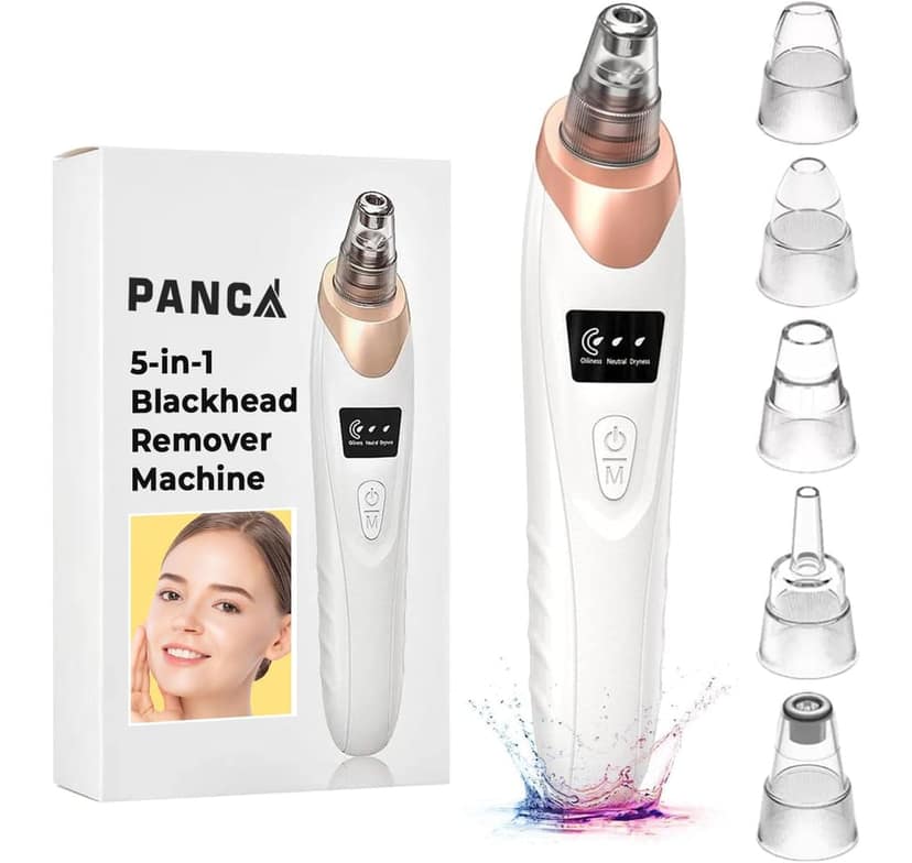 PANCA 5-in-1 Blackhead Remover Machine | Electric Pore Cleaner & Whitehead Removal Tool | USB Rechargeable Skin Care Device for Face Cleansing & Exfoliation (Black)