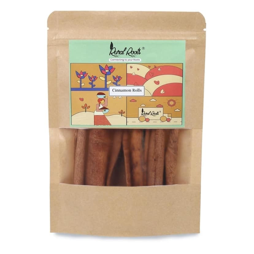 Rural Roots Cinnamon Rolls - 50g | Cinnamon Sticks | Whole Dalchini Sticks | Whole Bark/Sabut Dal Chini | 100% Natural & Organic | Flavourful for Cooking, Seasoning, Baking view 3