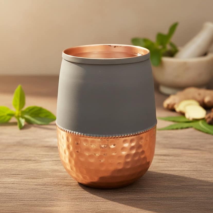 Copper Damru Glass Grey | Modern Tableware, Height : 3.5 Inch (BCMAS183 C)
