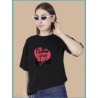 Wexam Style Women Black Printed Round Neck Short Sleeve Top