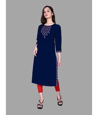 haya fashion - Navy Rayon Women's Straight Kurti ( Pack of 1 )