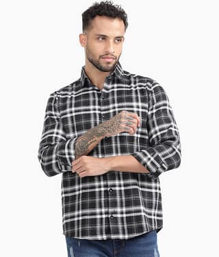 TrendiVastra Cotton Blend Slim Fit Checks Full Sleeves Men's Casual Shirt - White ( Pack of 1 )