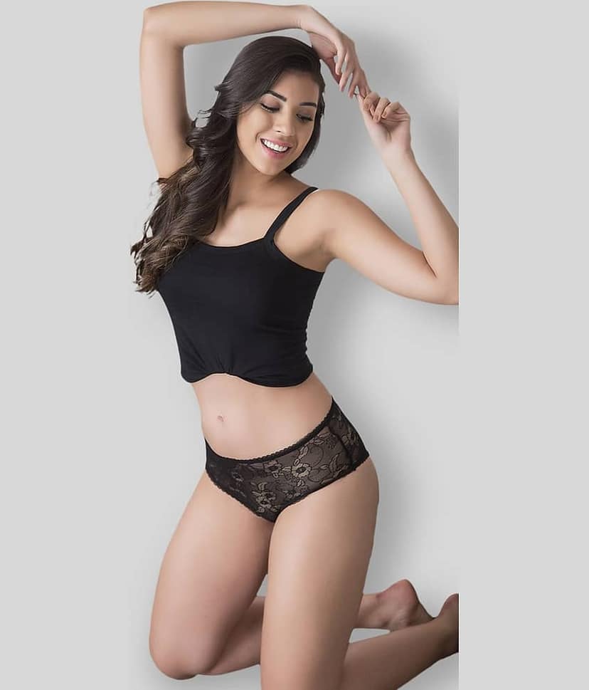 Clovia Lace Self Design Women's Bikini Panties ( Black )