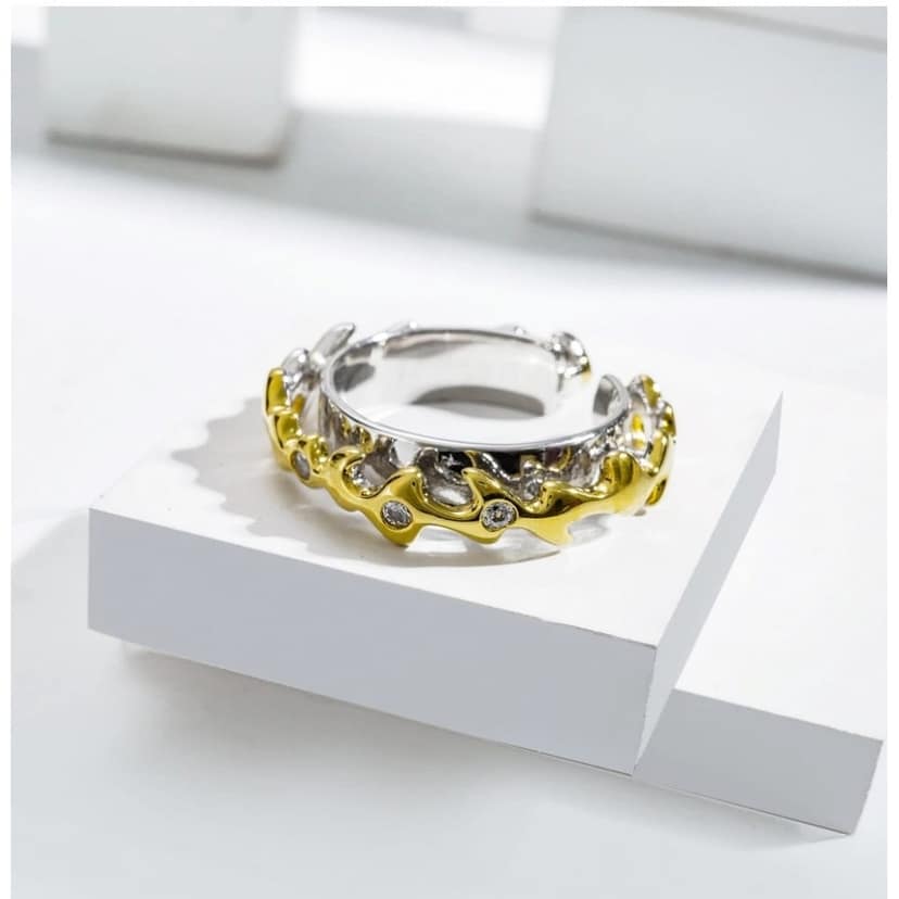 Generic Stainless Steel Double Tone High-Quality Freesize Ring (Silver Plated) view 2