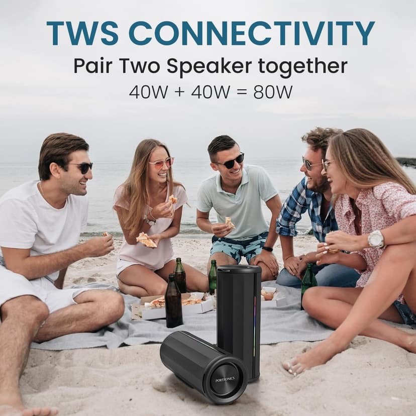 Portronics Nova 40W Portable Bluetooth Speaker with Dual Passive Radiator, Upto 5 Hours Playtime, RGB LED Lights, Bluetooth 5.3V, TWS Mode, Handsfree Calling, USB/AUX in Port, Type C Charging(Black) view 3