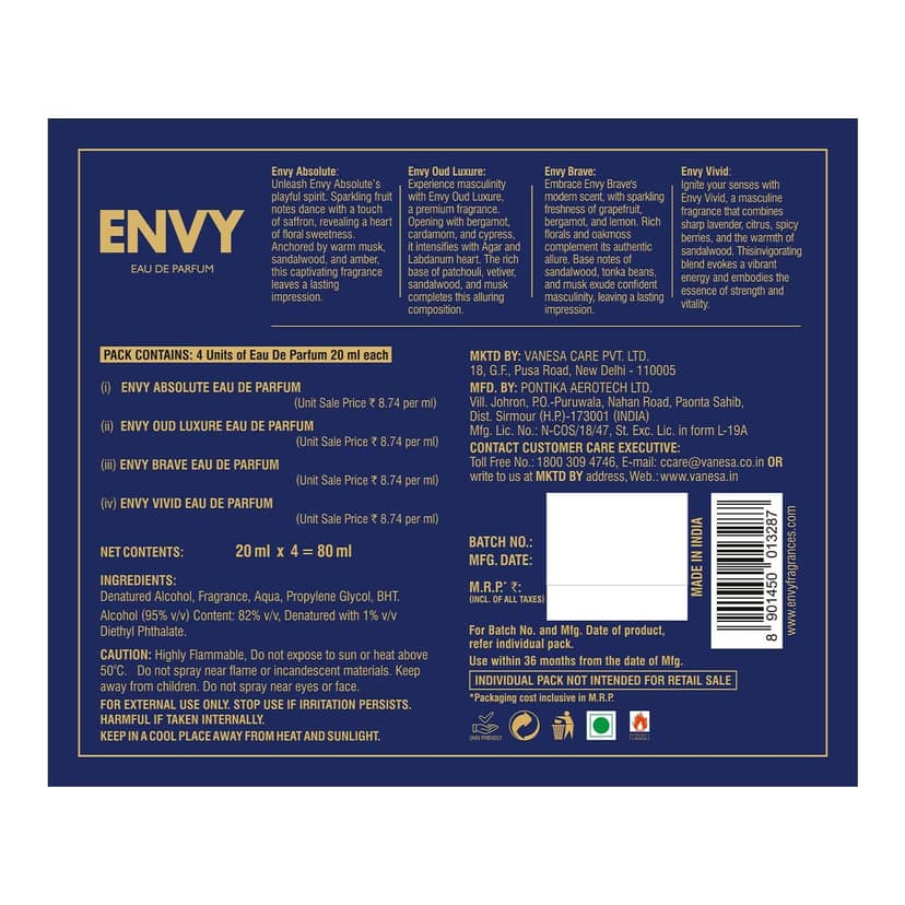 ENVY Luxury Perfume Gift Set for Men - 4x20ml Each view 2