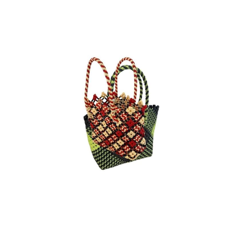 Small Handwoven Tote Bag with Colorful Geometric Design view 2