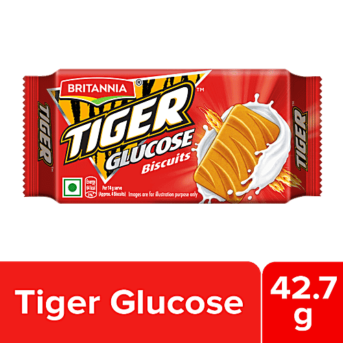 Britannia Tiger Glucose Biscuit - Ready To Eat, Crunchy Snack, 42.7 g Pouch