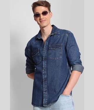 Bene Kleed Denim Regular Fit Solids Full Sleeves Men's Casual Shirt - Blue ( Pack of 1 )