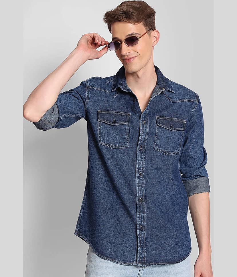 Bene Kleed Denim Regular Fit Solids Full Sleeves Men's Casual Shirt - Blue ( Pack of 1 ) view 2