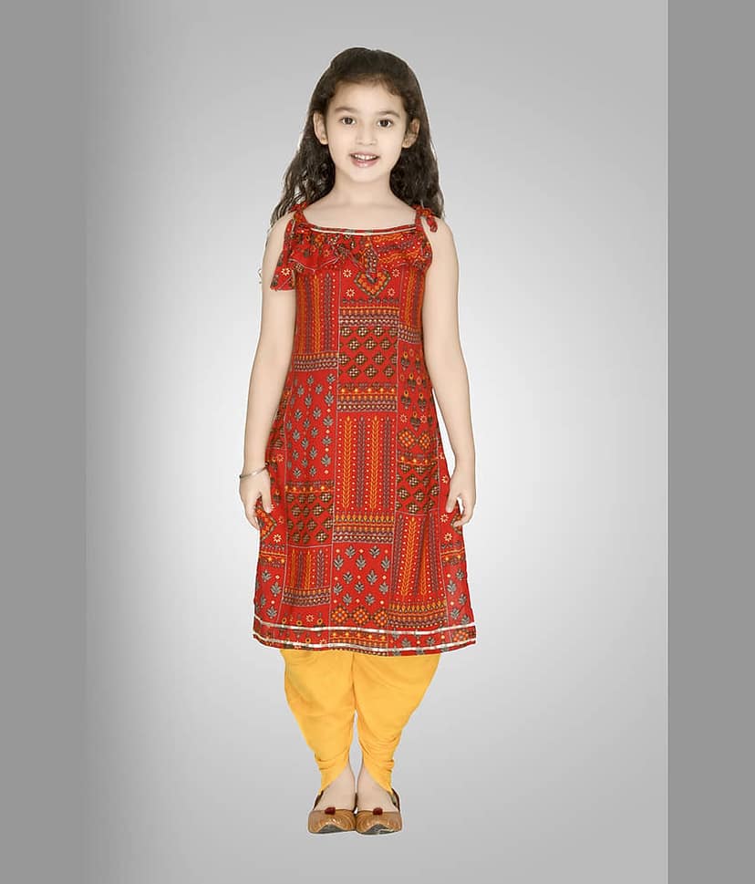 Cherry Tree Girls Rayon Patiala Kurta Set ( Pack of 1 , Black )