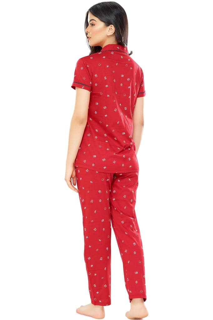 ZEYO Women's Cotton Navy Blue Printed Stylish Night suit set view 3