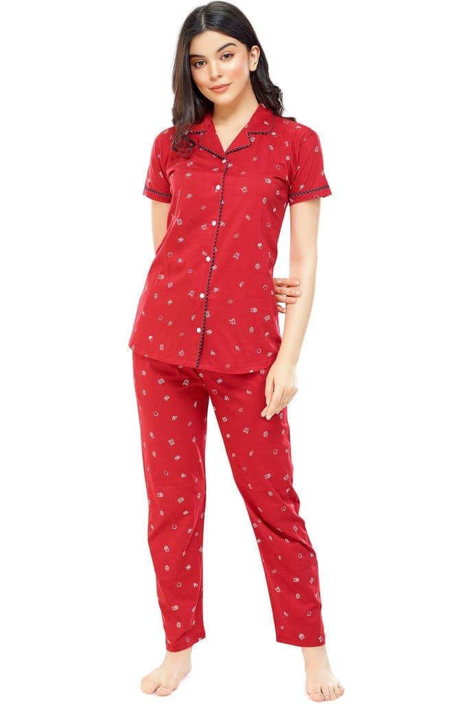 ZEYO Women's Cotton Navy Blue Printed Stylish Night suit set view 4