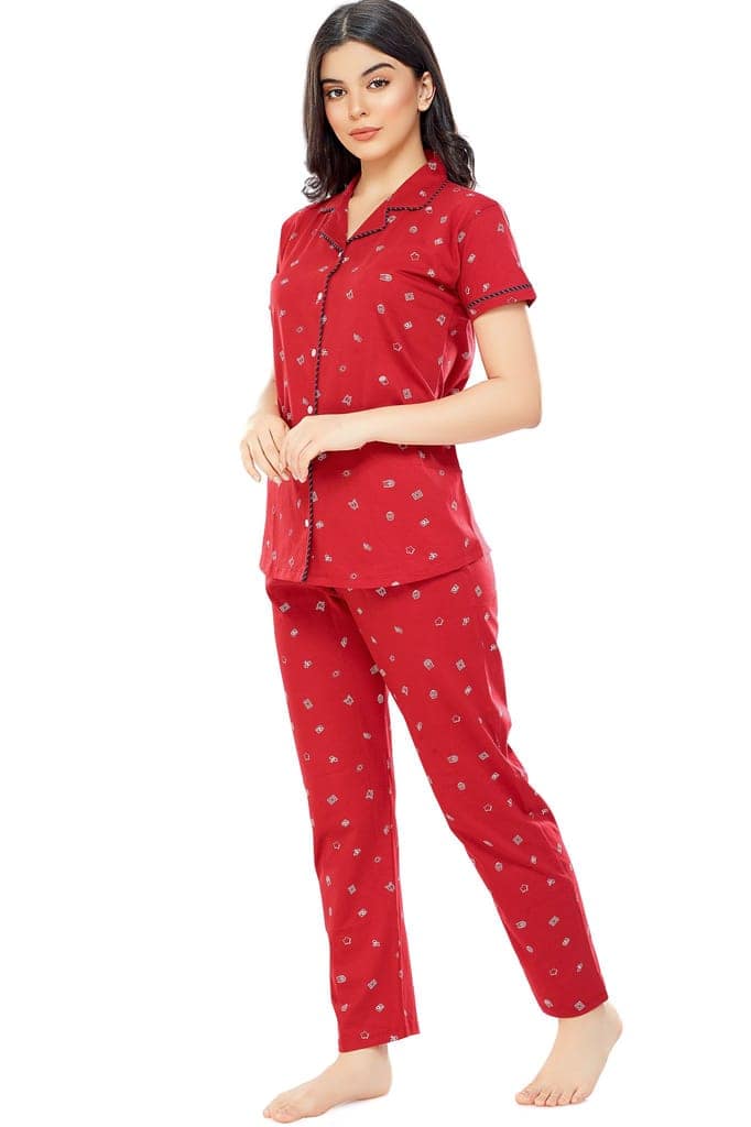 ZEYO Women's Cotton Navy Blue Printed Stylish Night suit set view 5