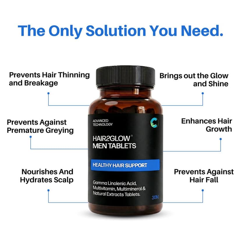 Hair2Glow Men Hair Tablets | For Hair Growth & Reduces Hair Fall for Men view 4
