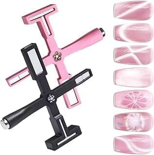 THR3E STROKES 5 in 1 Magnet for Cat Eye Gel Nail Polish, Multifunctional Magnetic Nail Tool, Upgraded Cross Cat Eye Magnet for Nail Designs 3D Cateye Nail Gel Strong Nail Art Magnet Home Salon(Black)