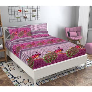 Black Bee Jaipuri Peacock Print 3D Double Bedsheet With 2 Pillow Covers (208 X 213 Cm)(Bs17-07)