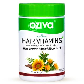 OZiva Plant Based Hair Vitamins | 60 capsules | Biotin | Vitamins E | Iron | Hair Growth