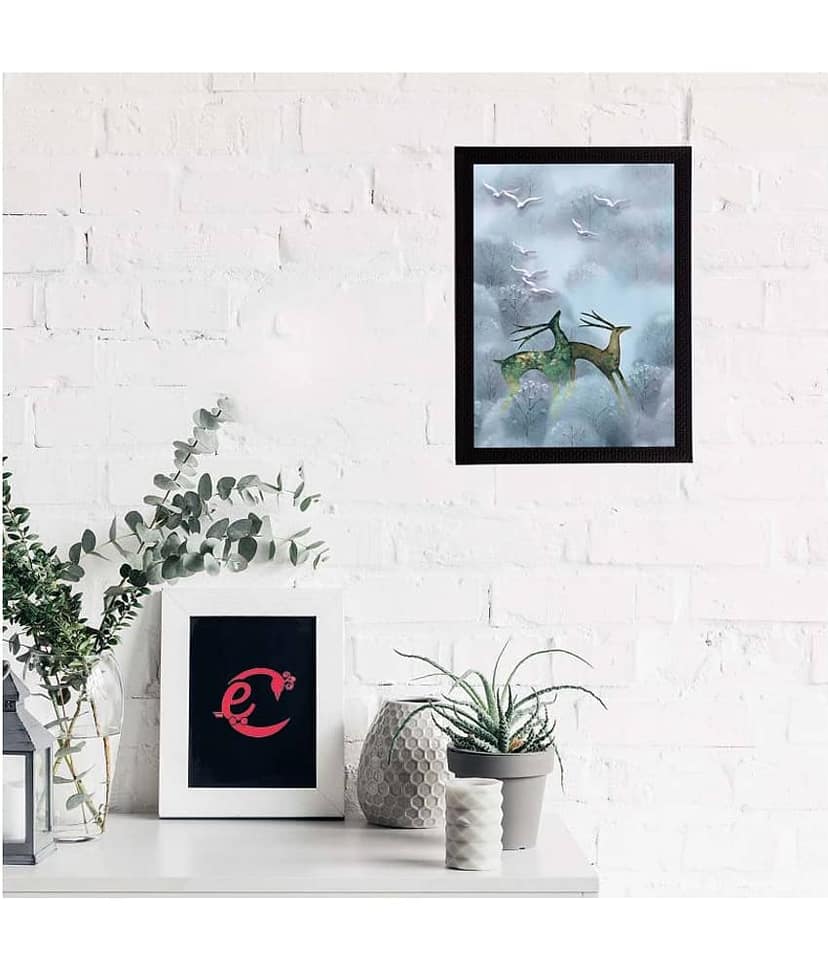 eCraftIndia Running Deer Satin Matt Texture UV Art Painting