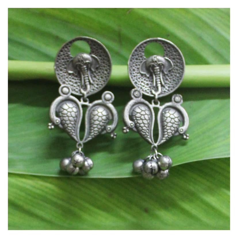 Garvi Gurjari (A Gujarat Govt Enterprise) Handcrafted Oxidized German Silver Earrings(GGCGSEN14) view 2