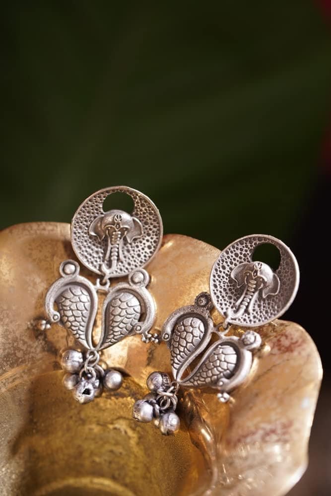 Garvi Gurjari (A Gujarat Govt Enterprise) Handcrafted Oxidized German Silver Earrings(GGCGSEN14) view 4