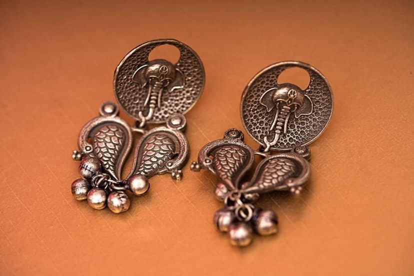 Garvi Gurjari (A Gujarat Govt Enterprise) Handcrafted Oxidized German Silver Earrings(GGCGSEN14) view 5